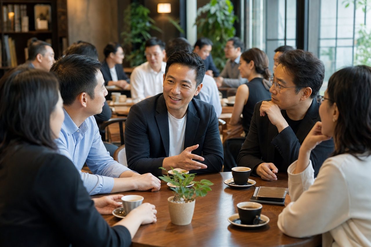 Investors and founders at an MBAN x My Lives Investor Coffee session